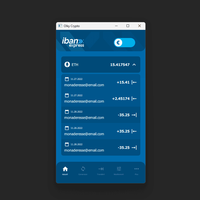 OlkyCrypto application preview.