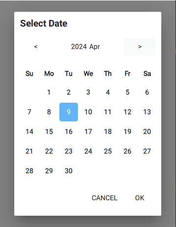 QtMomentDatePicker Day view preview.