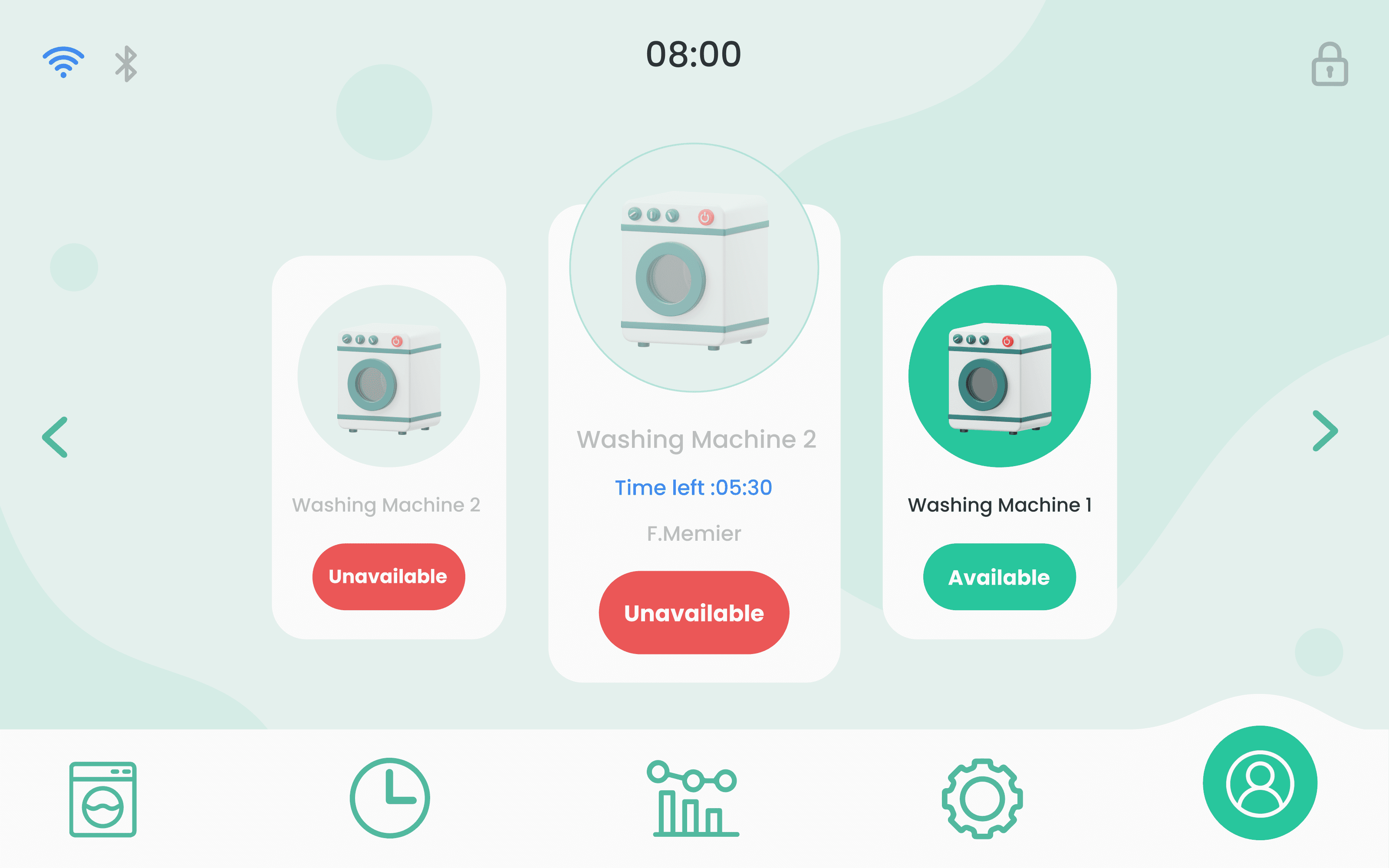Washing Machine Embedded UI light theme preview.